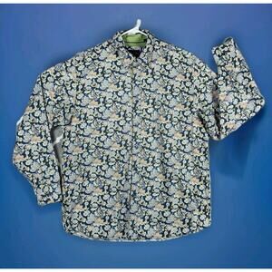 Indigo Palms Tommy Bahama Shirt Men Size Large Blue Floral Button Up Resort